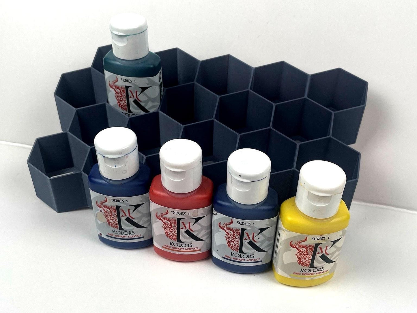 Hex Wall Paint Holder/Storage for Kimera kolor paints - Easy Stick-On Solution
