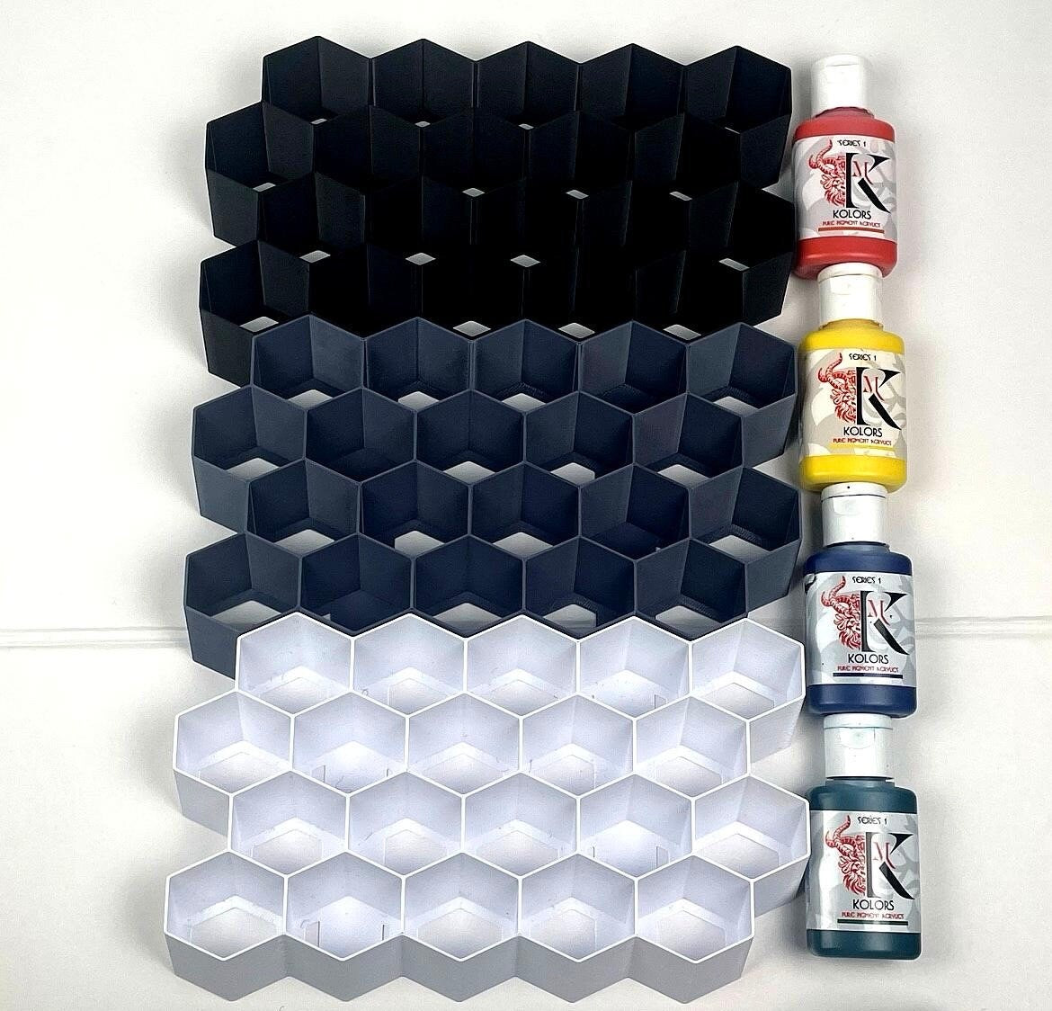 Hex Wall Paint Holder/Storage for Kimera kolor paints - Easy Stick-On Solution
