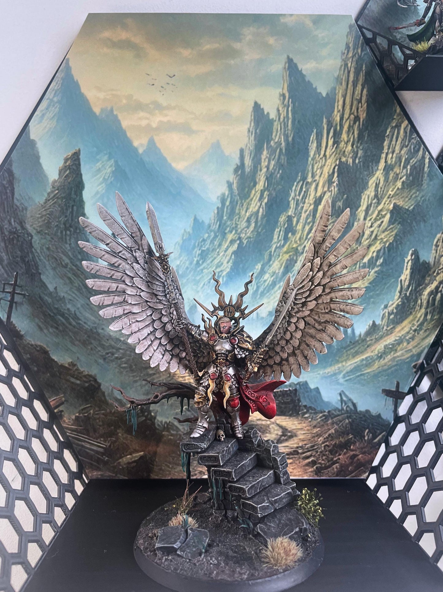 Extra Large Stick on Display Shelf with background. Ideal for Warhammer or other Miniatures and other collectables, for 60mm - 100 mm bases