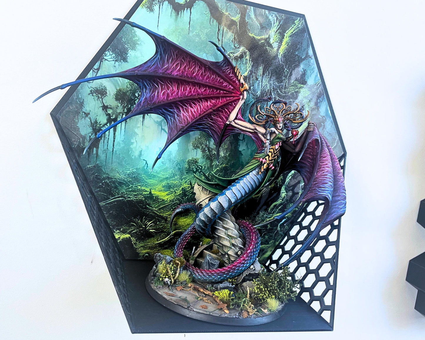 Extra Large Stick on Display Shelf with background. Ideal for Warhammer or other Miniatures and other collectables, for 60mm - 100 mm bases