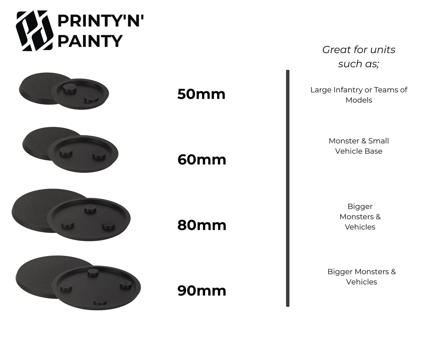 Magnetized Round Bases with N52 Magnets – Warhammer Compatible | Secure Storage & Transport | 25mm–160mm Sizes | PLA Wargame Base