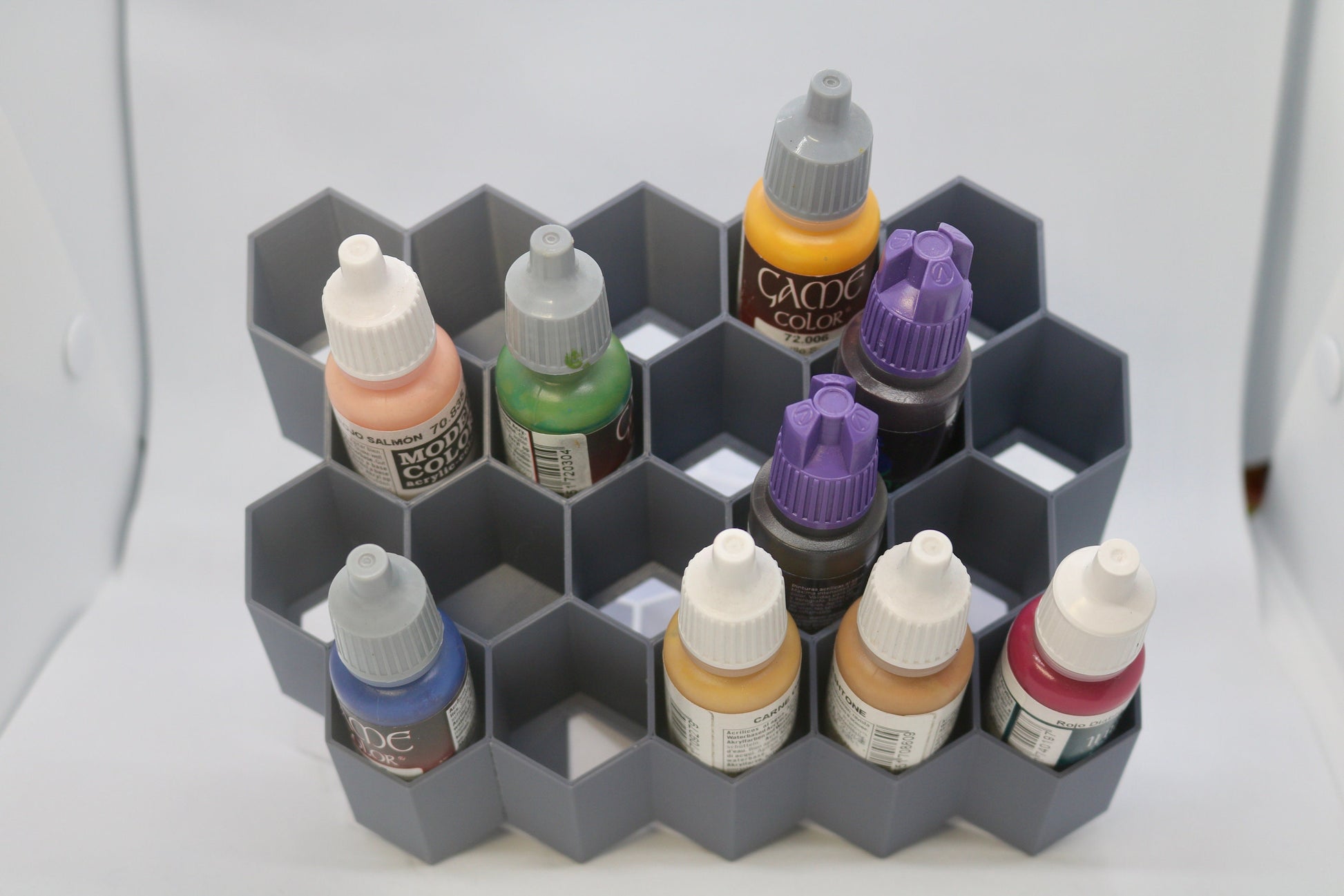 Stick on Hex wall paint holder/ storage Compatible with ArmyPainter Vallejo or any 28mm diameter dropper bottles