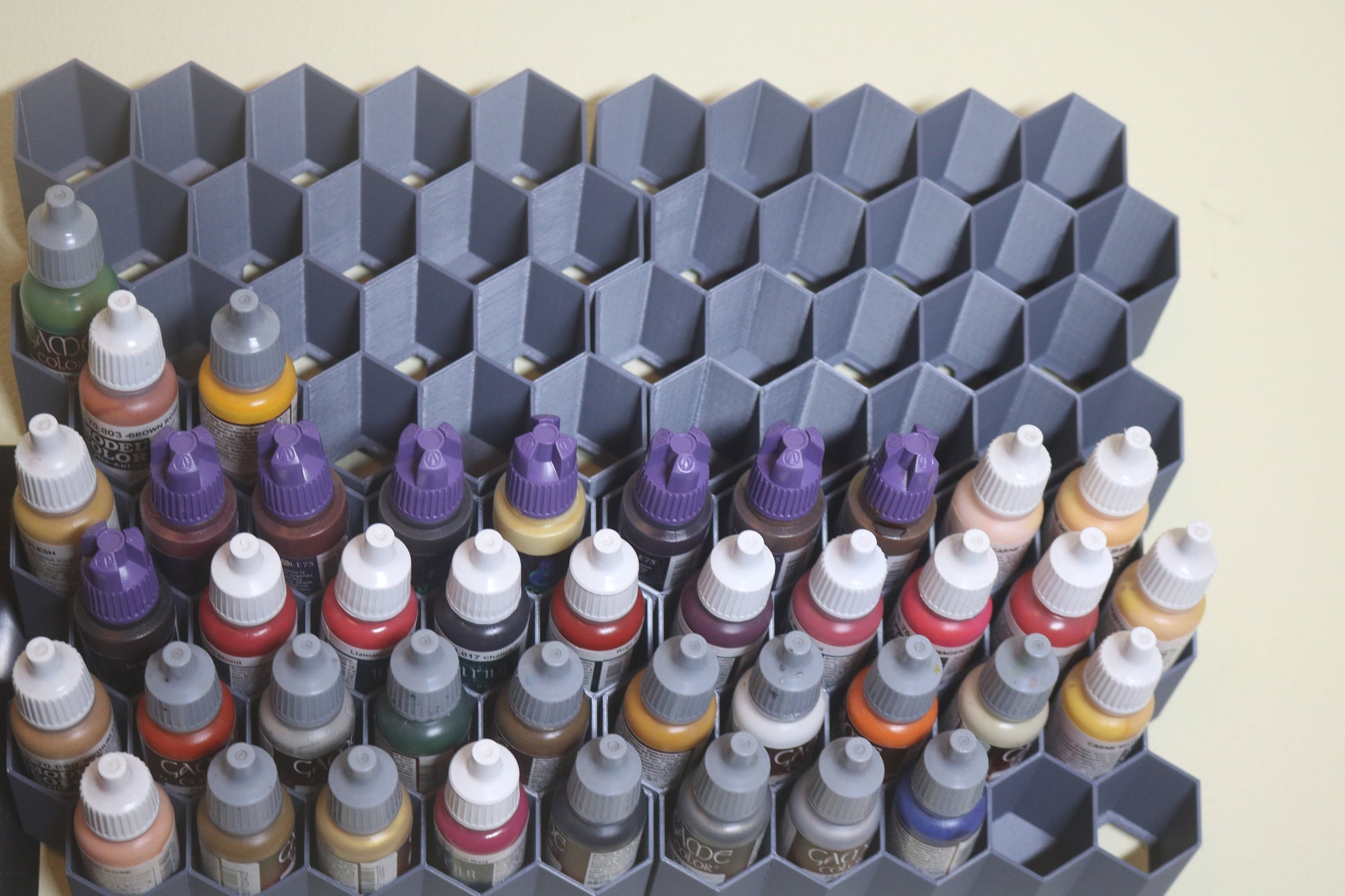 Stick on Hex wall paint holder/ storage Compatible with ArmyPainter Vallejo or any 28mm diameter dropper bottles