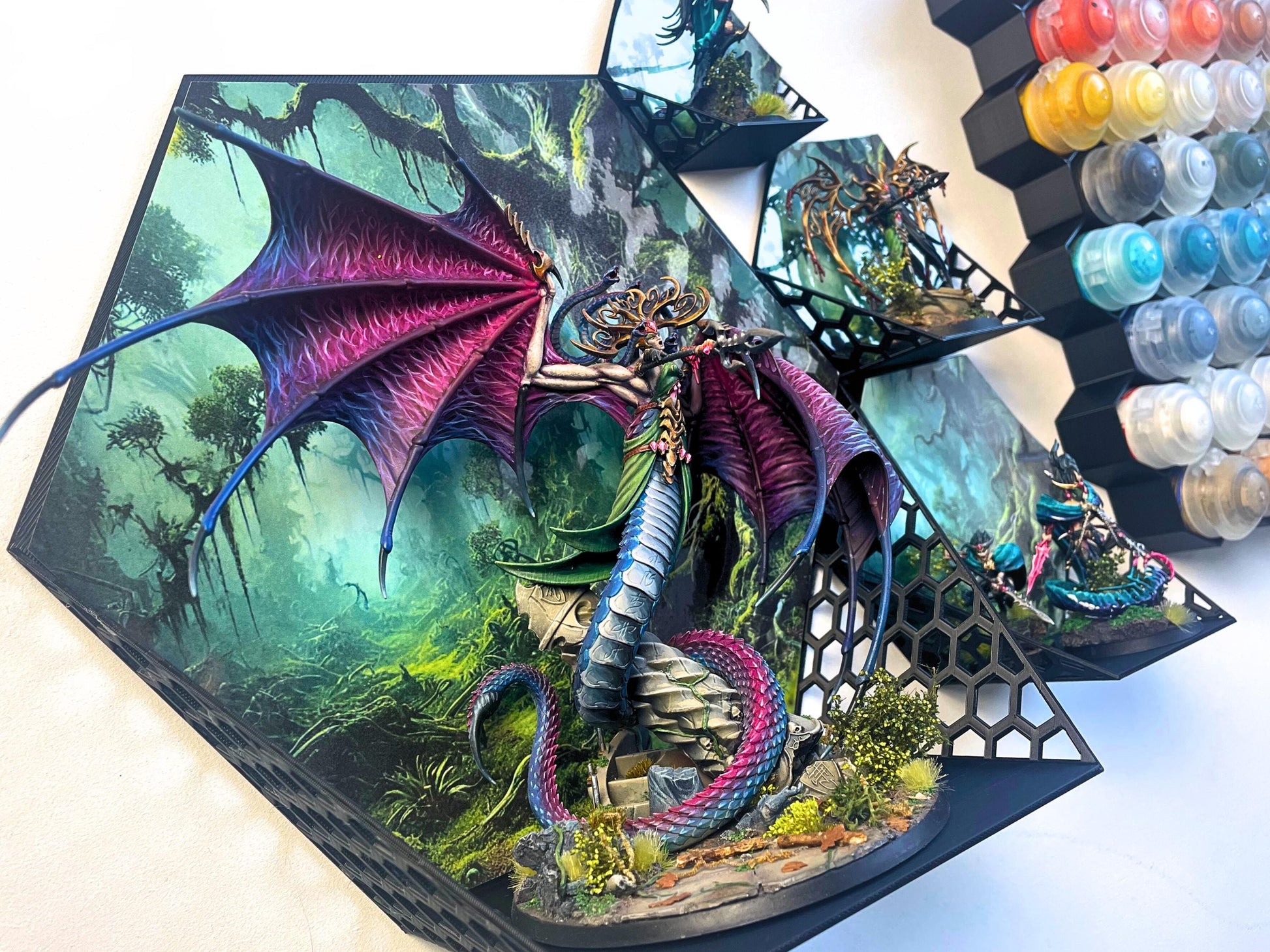 Extra Large Stick on Display Shelf with background. Ideal for Warhammer or other Miniatures and other collectables, for 60mm - 100 mm bases