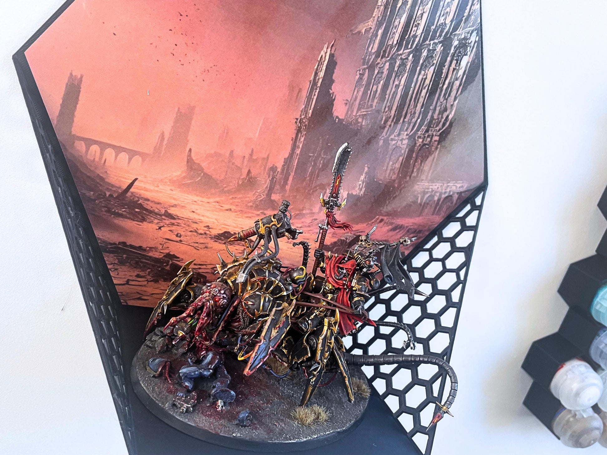 Extra Large Stick on Display Shelf with background. Ideal for Warhammer or other Miniatures and other collectables, for 60mm - 100 mm bases