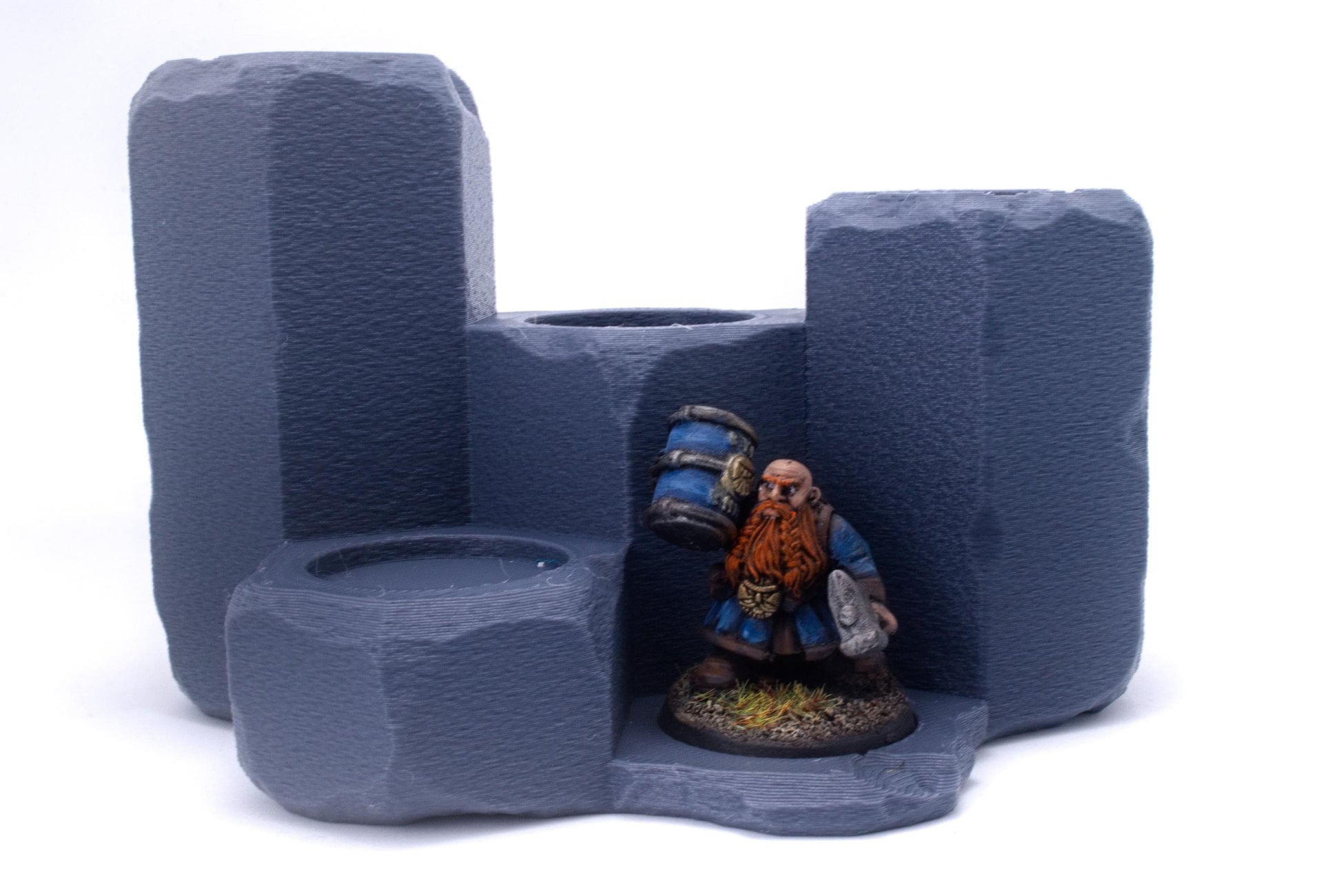 Stone effect multi-level display shelves - Terrain Hexagons 25-32mm, Warhammer, Batte Tech, Round base miniature games. Modula system