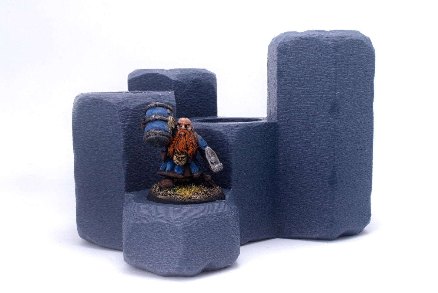 Stone effect multi-level display shelves - Terrain Hexagons 25-32mm, Warhammer, Batte Tech, Round base miniature games. Modula system