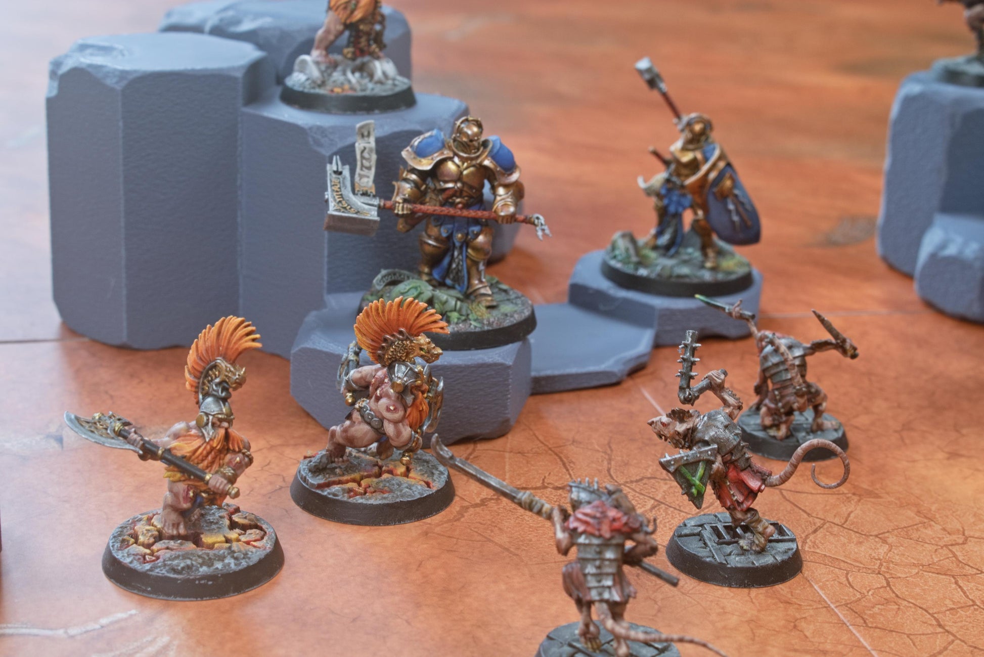 Stone effect multi-level display shelves - Terrain Hexagons 25-32mm, Warhammer, Batte Tech, Round base miniature games. Modula system