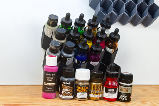 Hex Wall Paint Storage, perfect for Craft paint, Liquitex inks, AK Intractive, Vallejo metal Color, Pigments - Easy Stick-On Solution