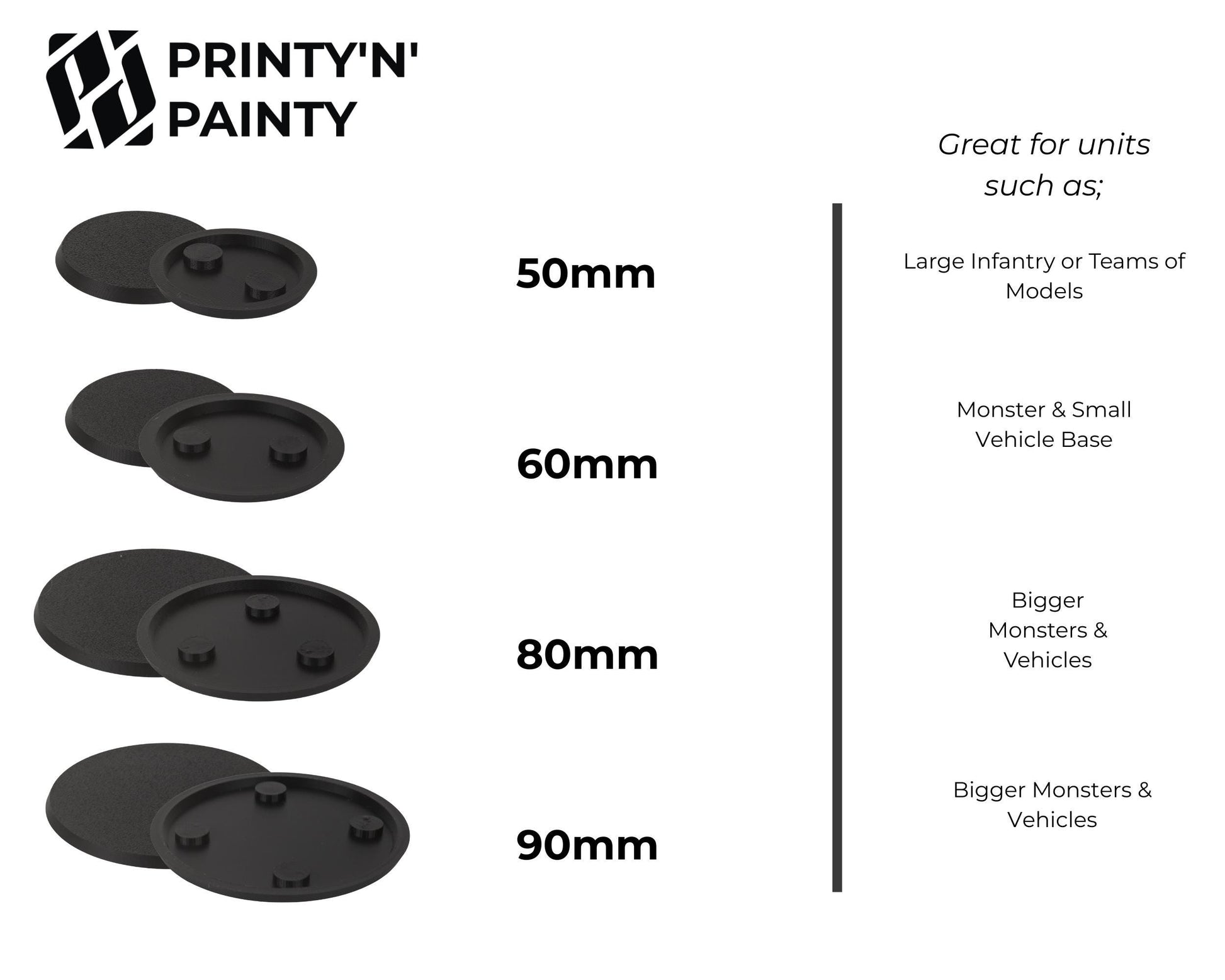 Magnetized Round Bases with N52 Magnets – Warhammer Compatible | Secure Storage & Transport | 25mm–160mm Sizes | PLA Wargame Base