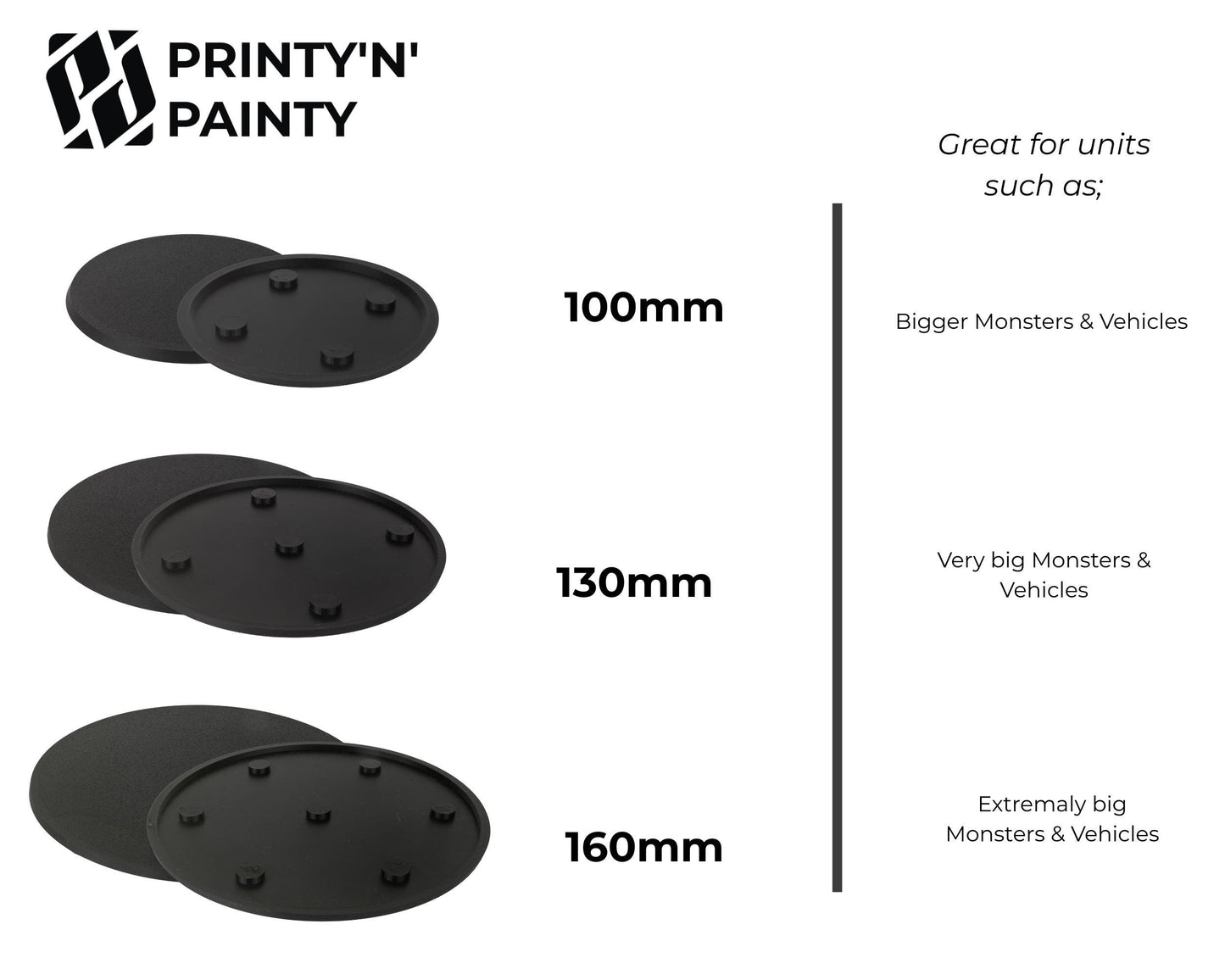 Magnetized Round Bases with N52 Magnets – Warhammer Compatible | Secure Storage & Transport | 25mm–160mm Sizes | PLA Wargame Base