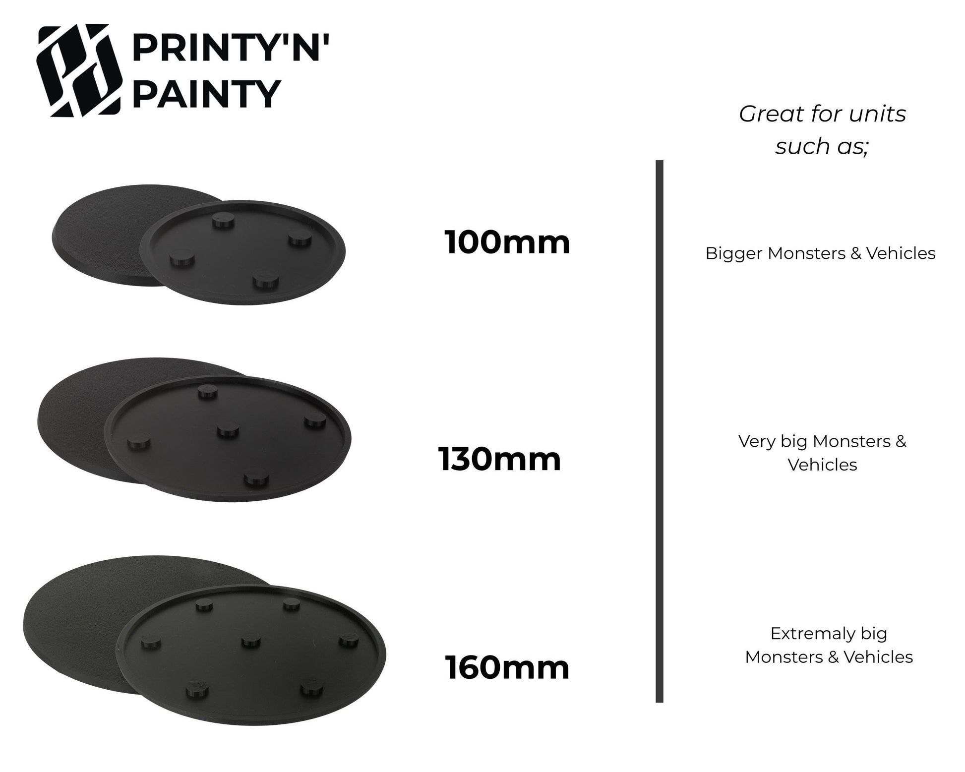 Magnetized Round Bases with N52 Magnets – Warhammer Compatible | Secure Storage & Transport | 25mm–160mm Sizes | PLA Wargame Base