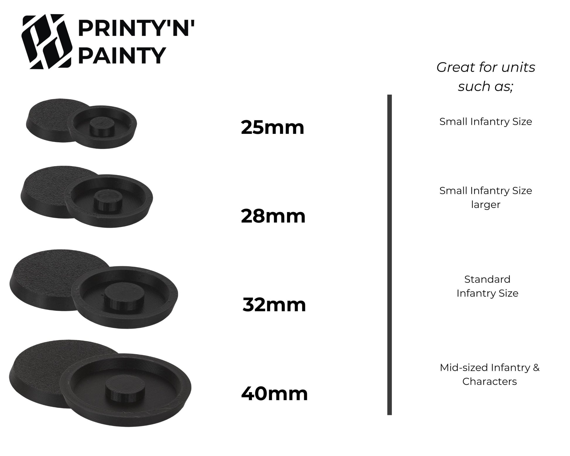 Magnetized Round Bases with N52 Magnets – Warhammer Compatible | Secure Storage & Transport | 25mm–160mm Sizes | PLA Wargame Base