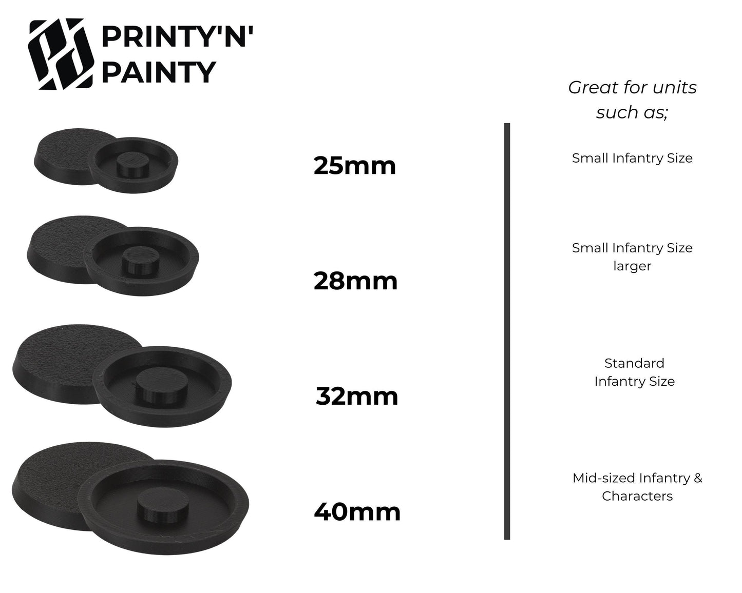 Magnetized Round Bases with N52 Magnets – Warhammer Compatible | Secure Storage & Transport | 25mm–160mm Sizes | PLA Wargame Base