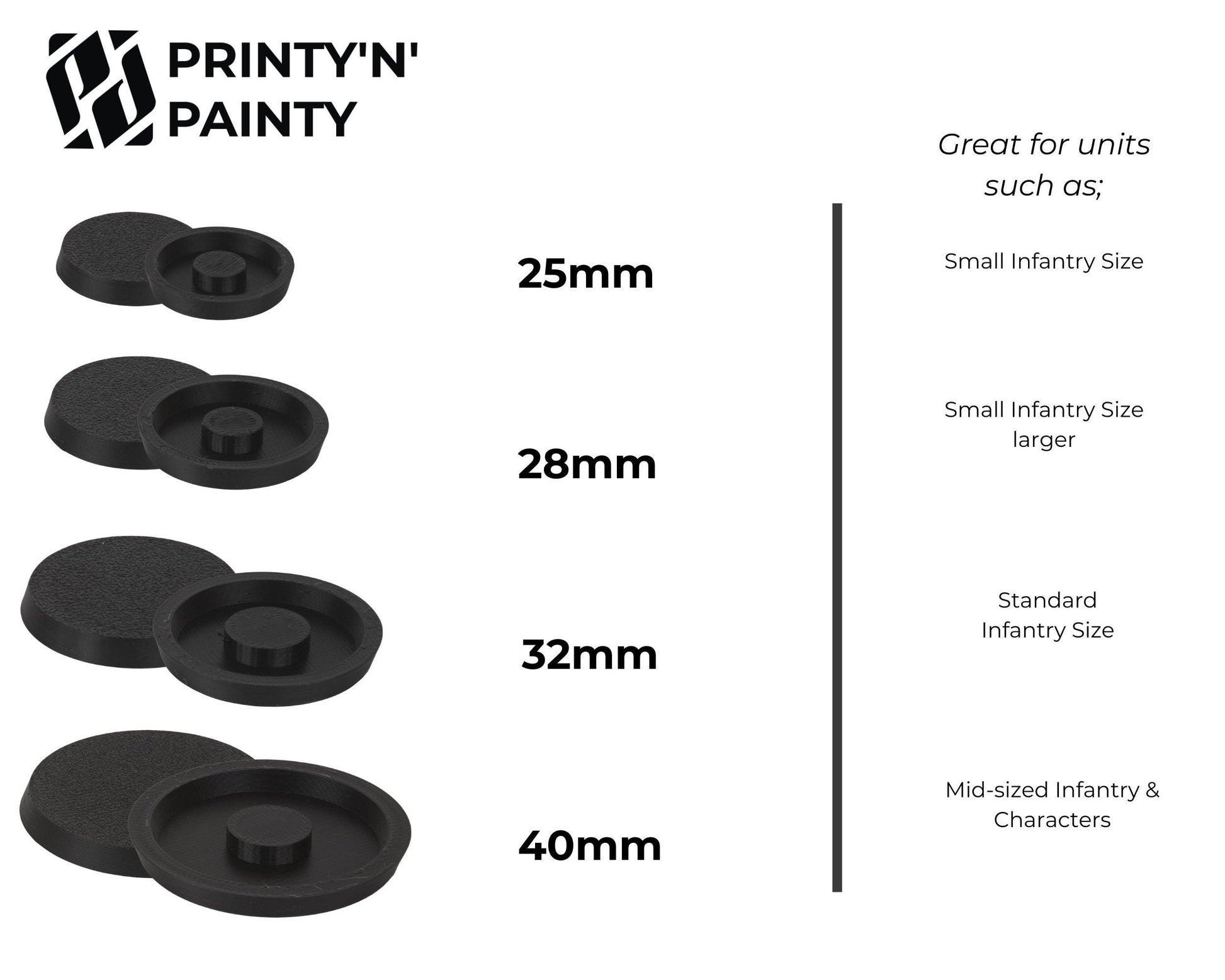 Magnetized Round Bases with N52 Magnets – Warhammer Compatible | Secure Storage & Transport | 25mm–160mm Sizes | PLA Wargame Base